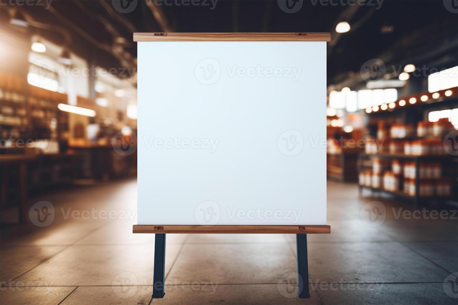 Blank board with blur supermarket AI Generated photo