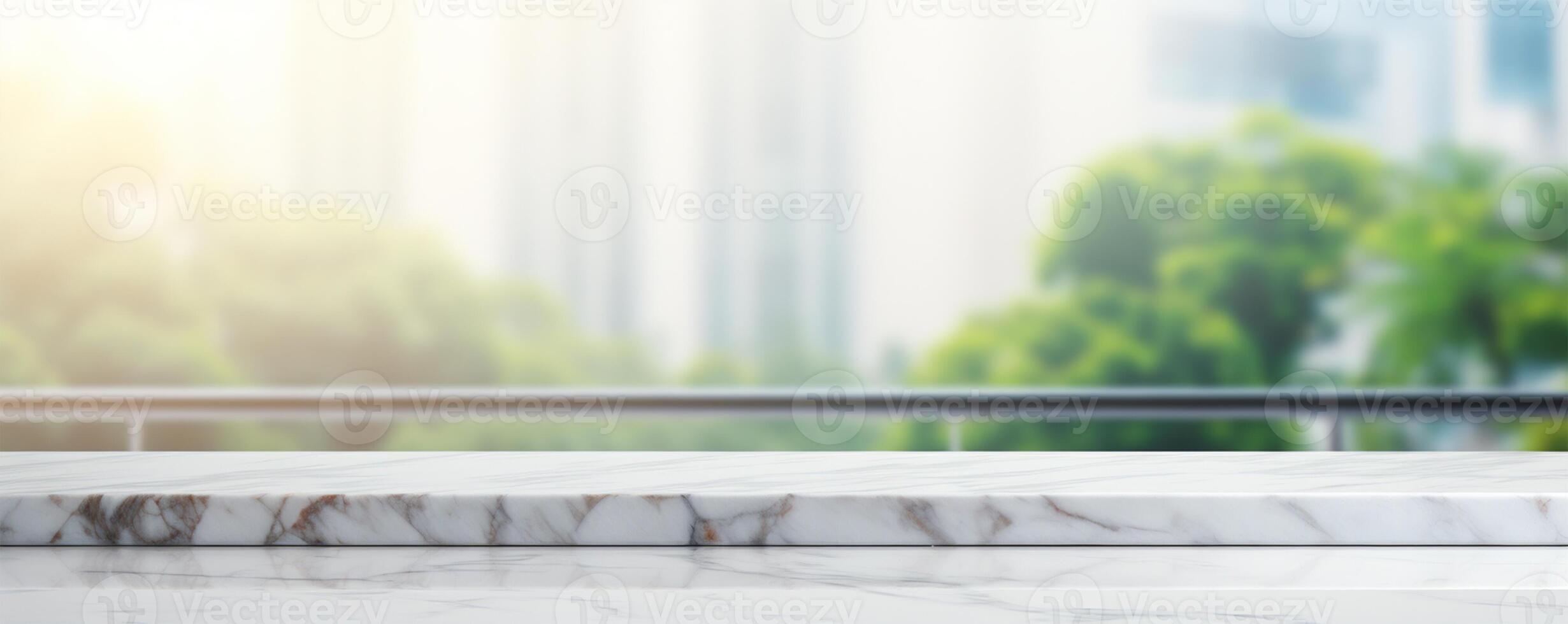 White marble table top and blurred abstract background from photo