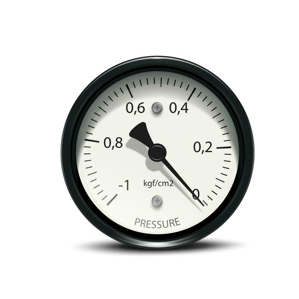 Pressure gauge with air bubble, realistic chrome and metal. vector