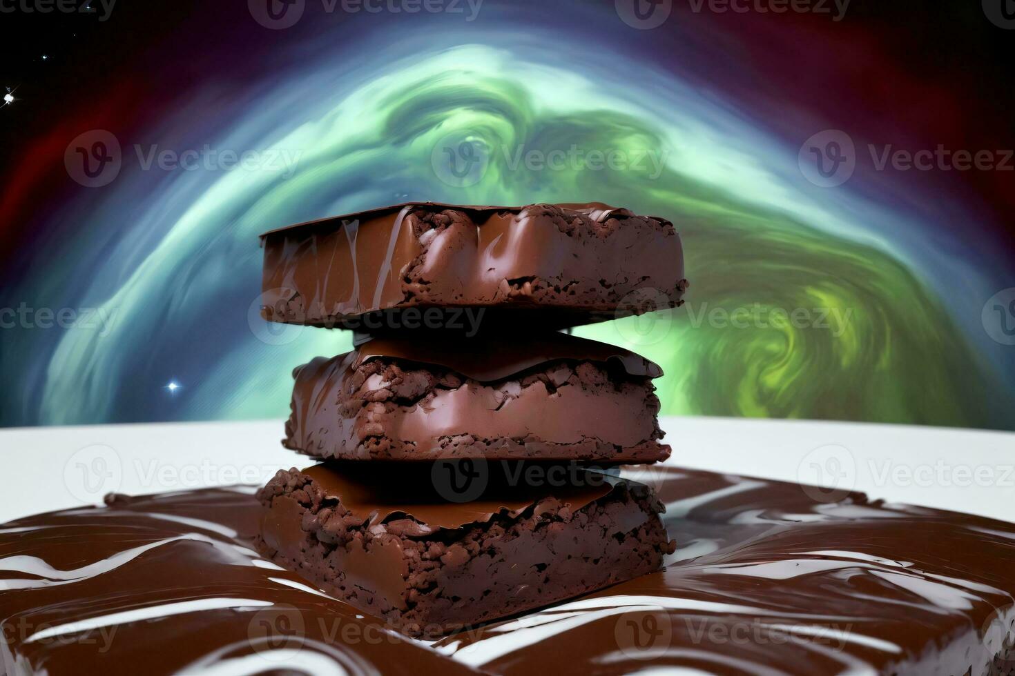 Three Pieces Of Chocolate Are Stacked On Top Of Each Other. AI Generated photo