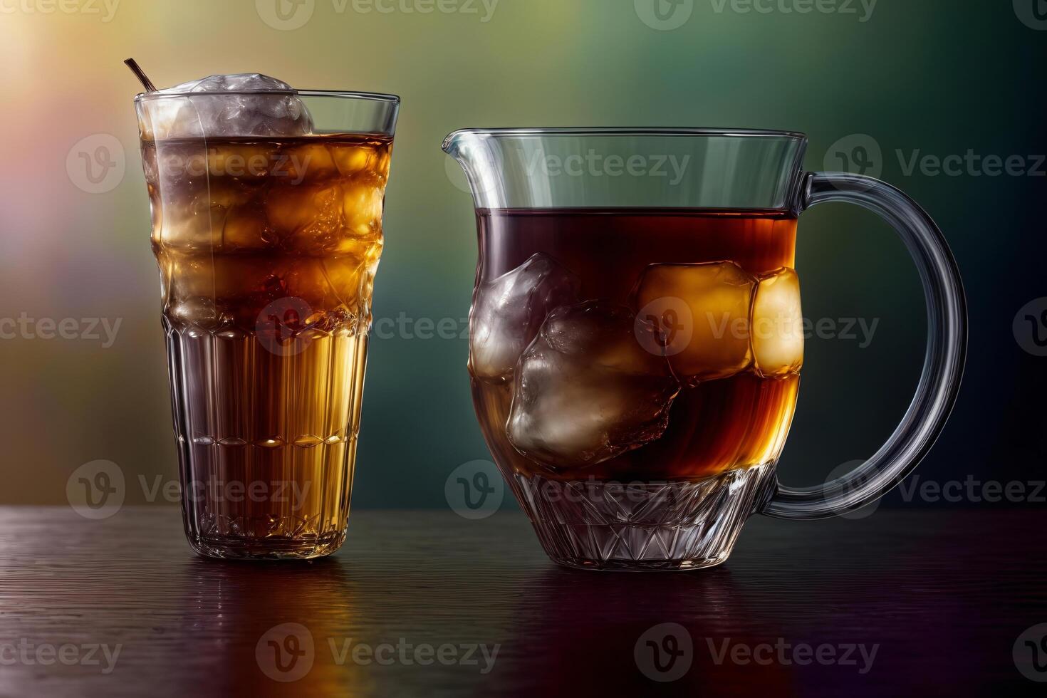 Two Glasses Of Iced Tea Sit On A Table. AI Generated photo