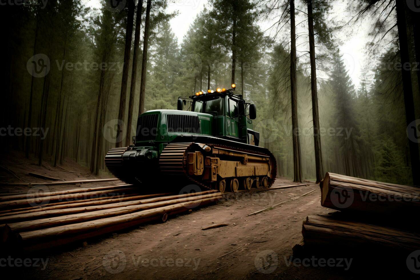 A Tractor That Is Sitting In The Middle Of A Forest. AI Generated photo