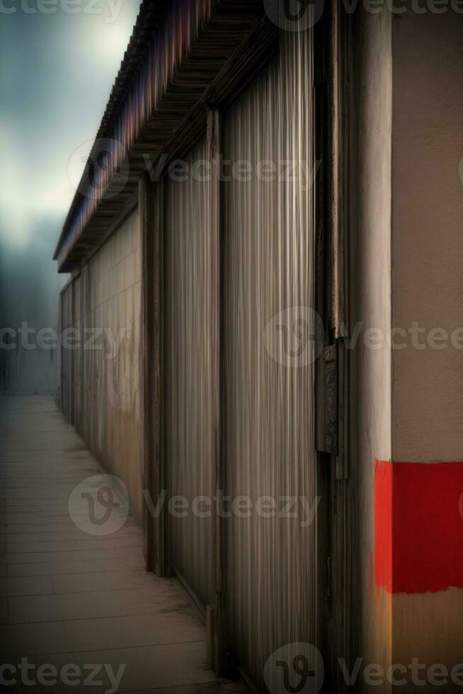 un fila de cerrado puertas en el lado de un edificio. ai generado foto