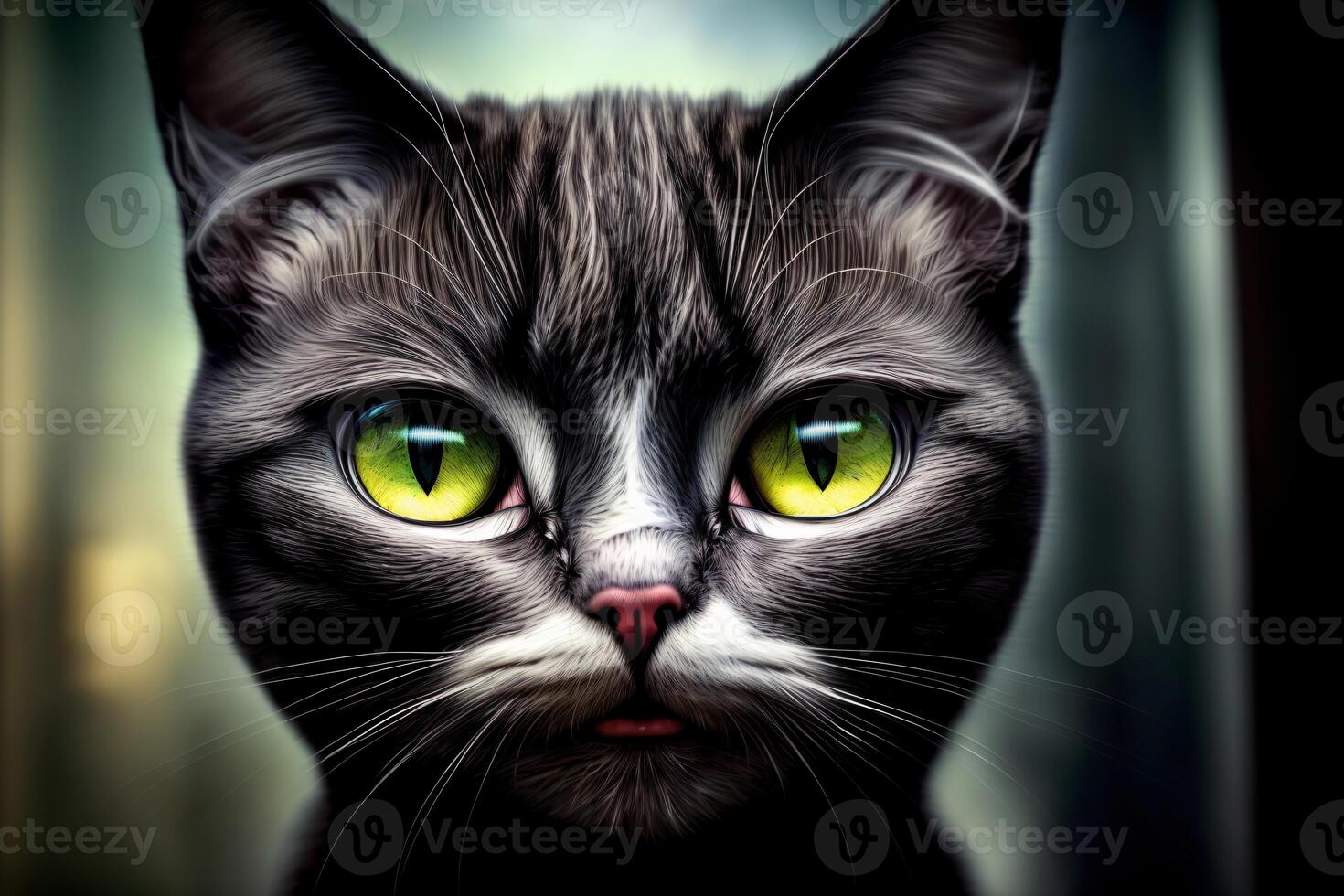 A Close Up Of A Cat With Green Eyes. photo
