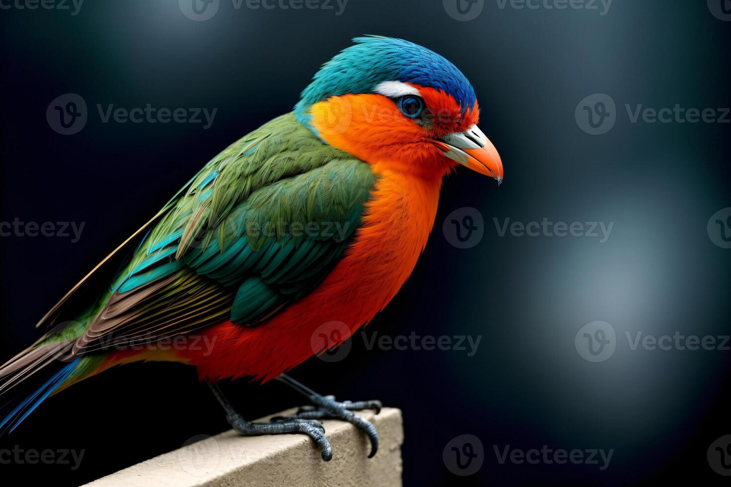 A Colorful Bird Is Perched On A Ledge. photo