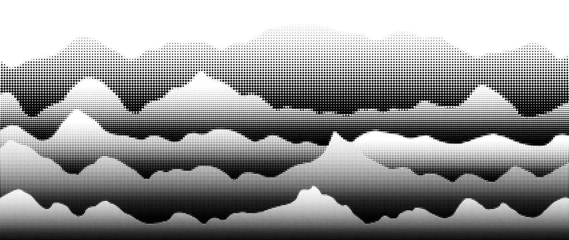 Abstract mountain background vector. Mountain landscape with fading dot effect, halftone, dot grunge texture. Black and white hills art wallpaper design for print, wall art, cover and interior. vector