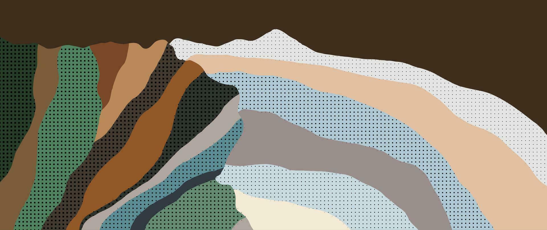 Abstract mountain background vector. Mountain landscape with fading dot effect, halftone, dot grunge texture. Earth tones hills art wallpaper design for print, wall art, cover and interior. vector