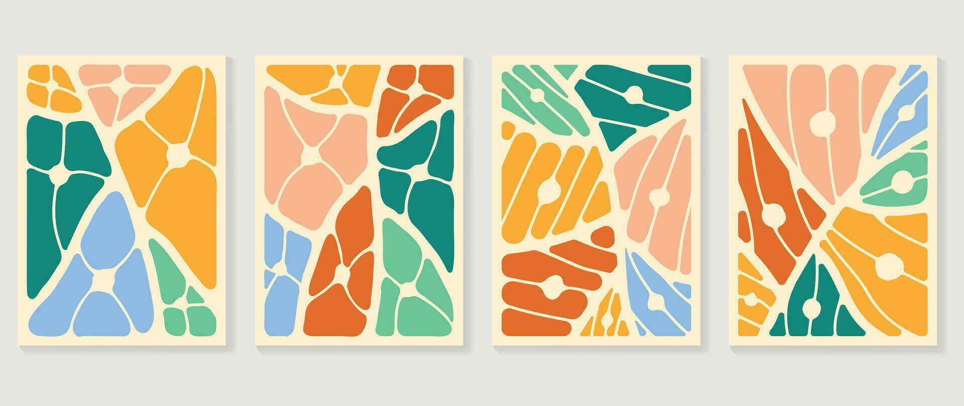 Set of abstract colorful cover background. Collection of plants, leaf branch, coral, flower in hand drawn style. Contemporary aesthetic illustrated design for wall art, decoration, wallpaper, print. vector