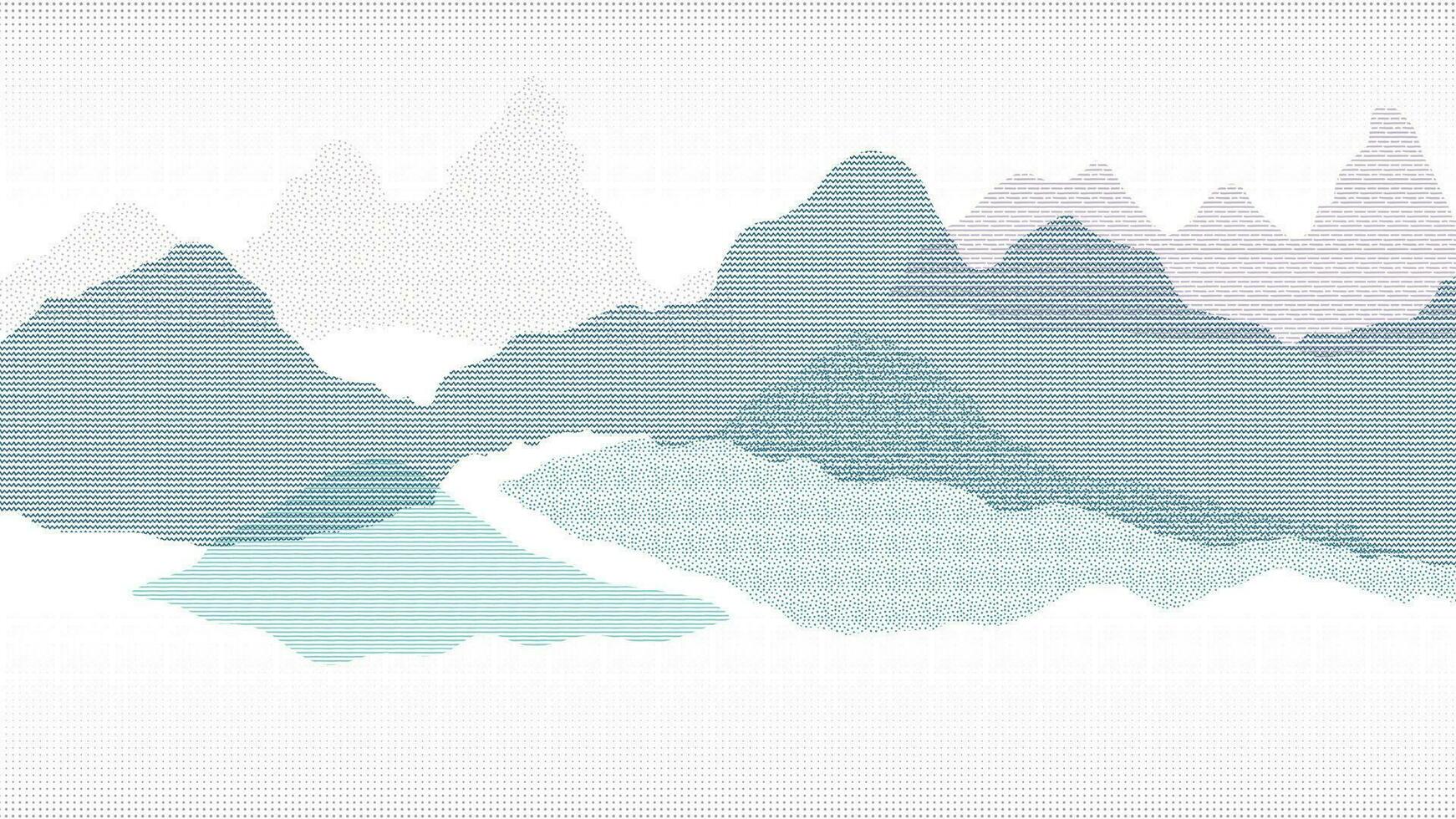 montaña en oriental estilo antecedentes vector. chino paisaje con punto patrón, sierras, línea arte, japonés modelo. mínimo montañas Arte fondo de pantalla diseño para imprimir, pared arte, cubrir y interior. vector