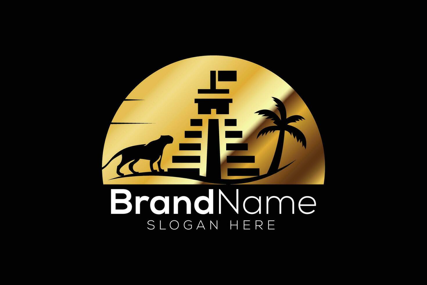 Golden temple of the great jaguar Logo design vector template