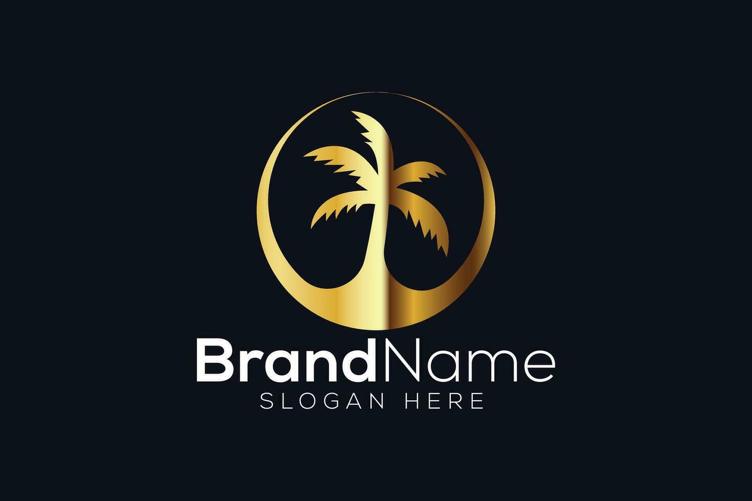 Golden palm tree Logo design vector template