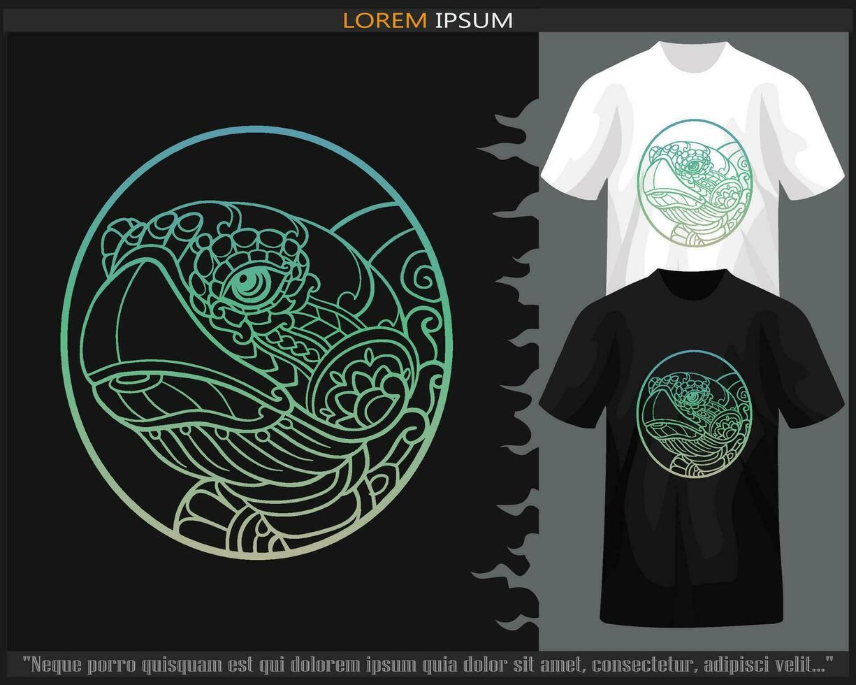 Gradient Colorful sea turtle mandala arts isolated on black and white t shirt. vector