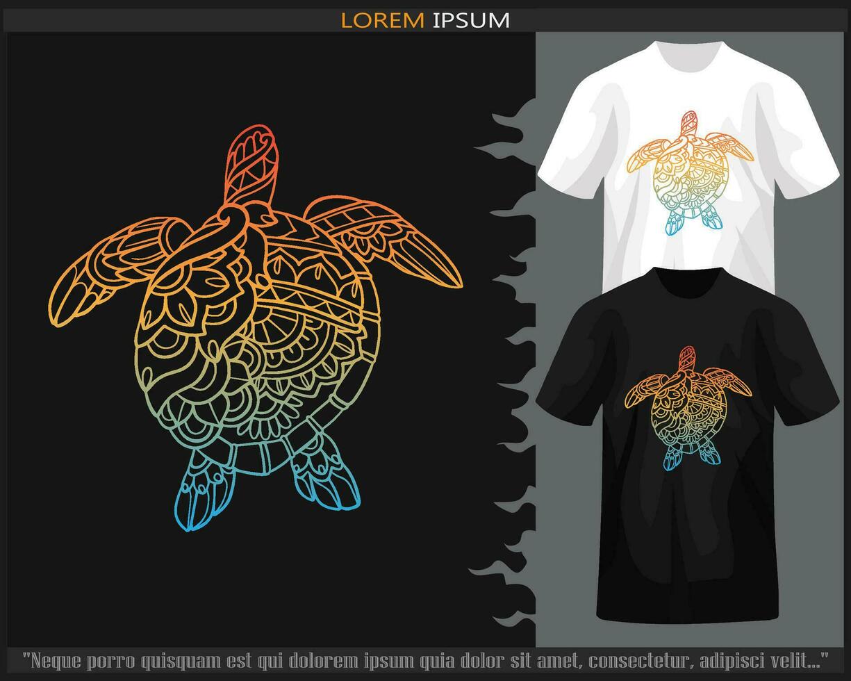 Gradient Colorful sea turtle mandala arts isolated on black and white t shirt. vector
