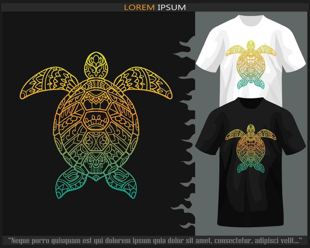 Gradient Colorful sea turtle mandala arts isolated on black and white t shirt. vector