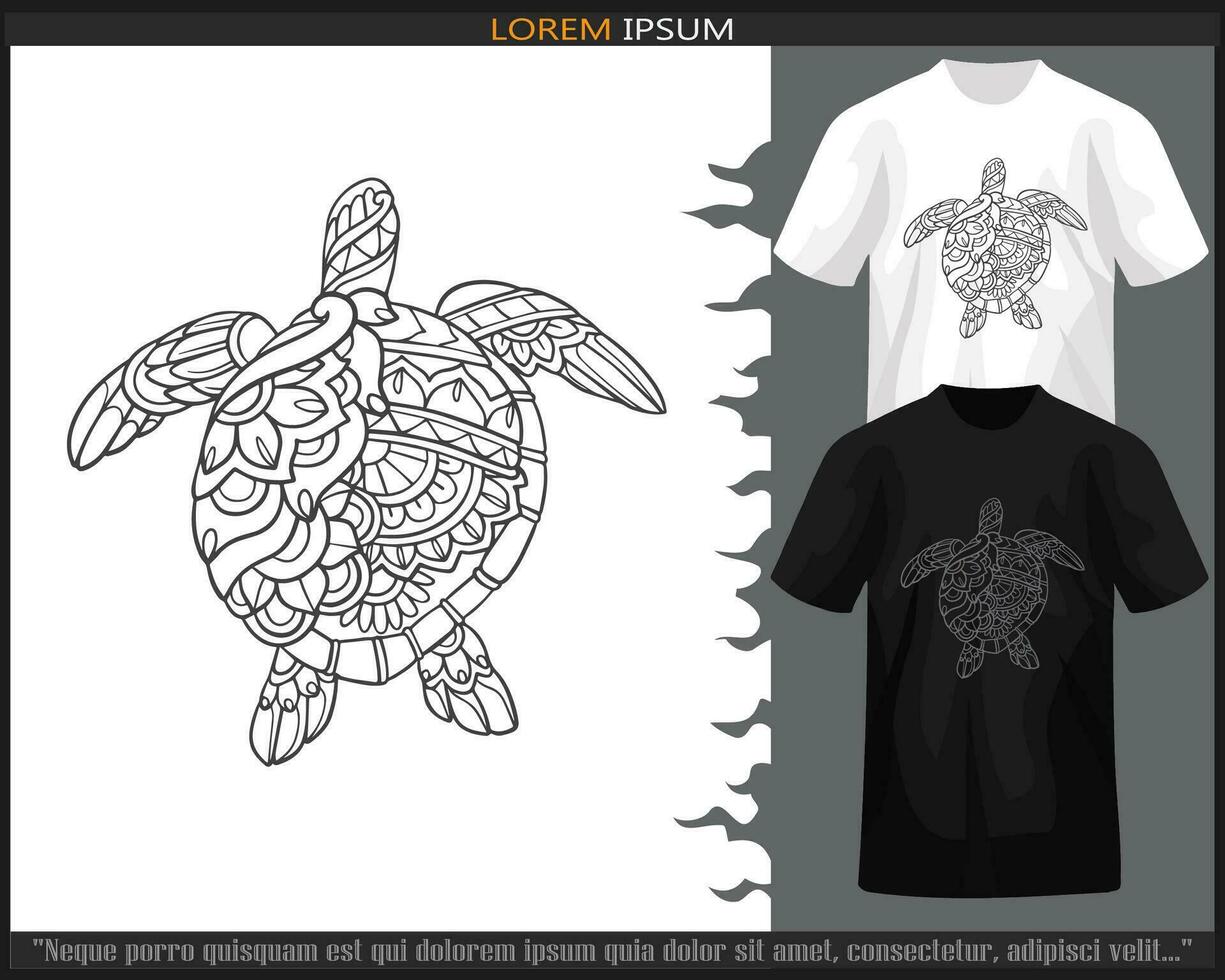 mar Tortuga mandala letras aislado en negro y blanco t camisa. vector