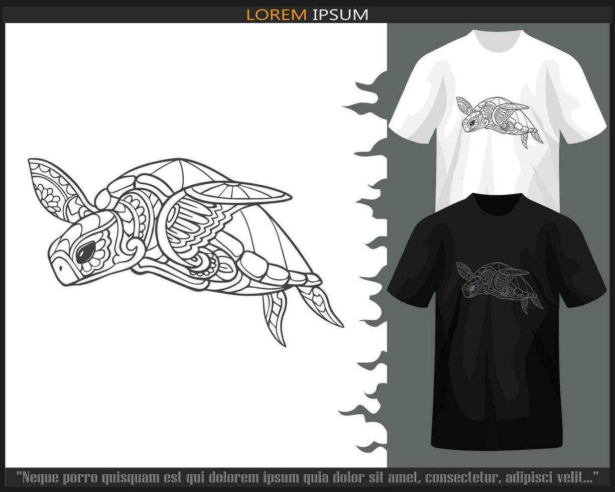 Sea turtle mandala arts isolated on black and white t shirt. vector