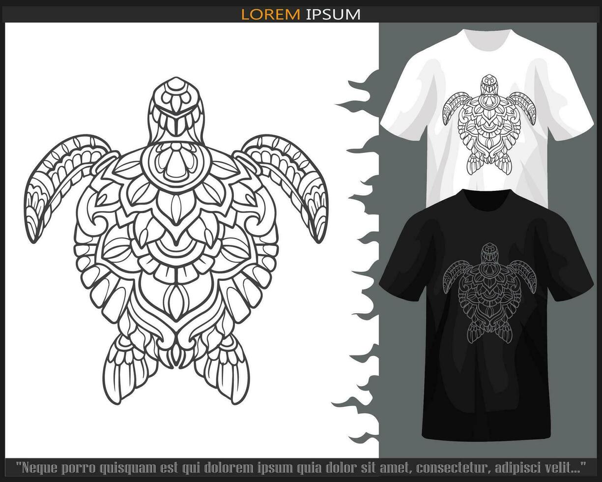 Sea turtle mandala arts isolated on black and white t shirt. vector