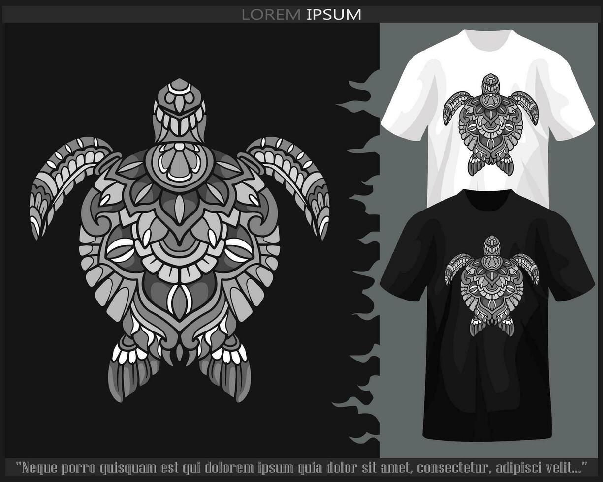 Monochrome sea turtle mandala arts isolated on black and white t shirt. vector