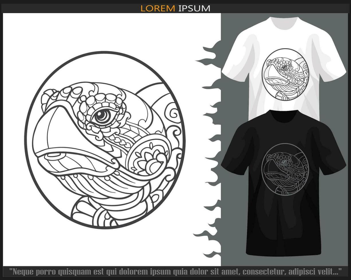 Sea turtle mandala arts isolated on black and white t shirt. vector