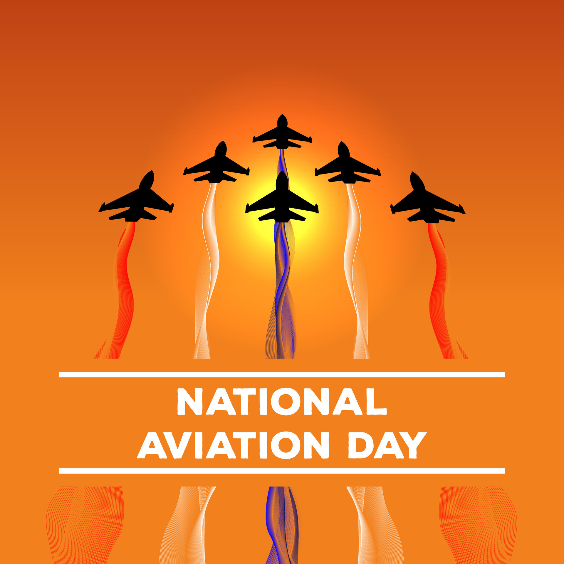 national aviation day design with several fighter jets emitting smoke