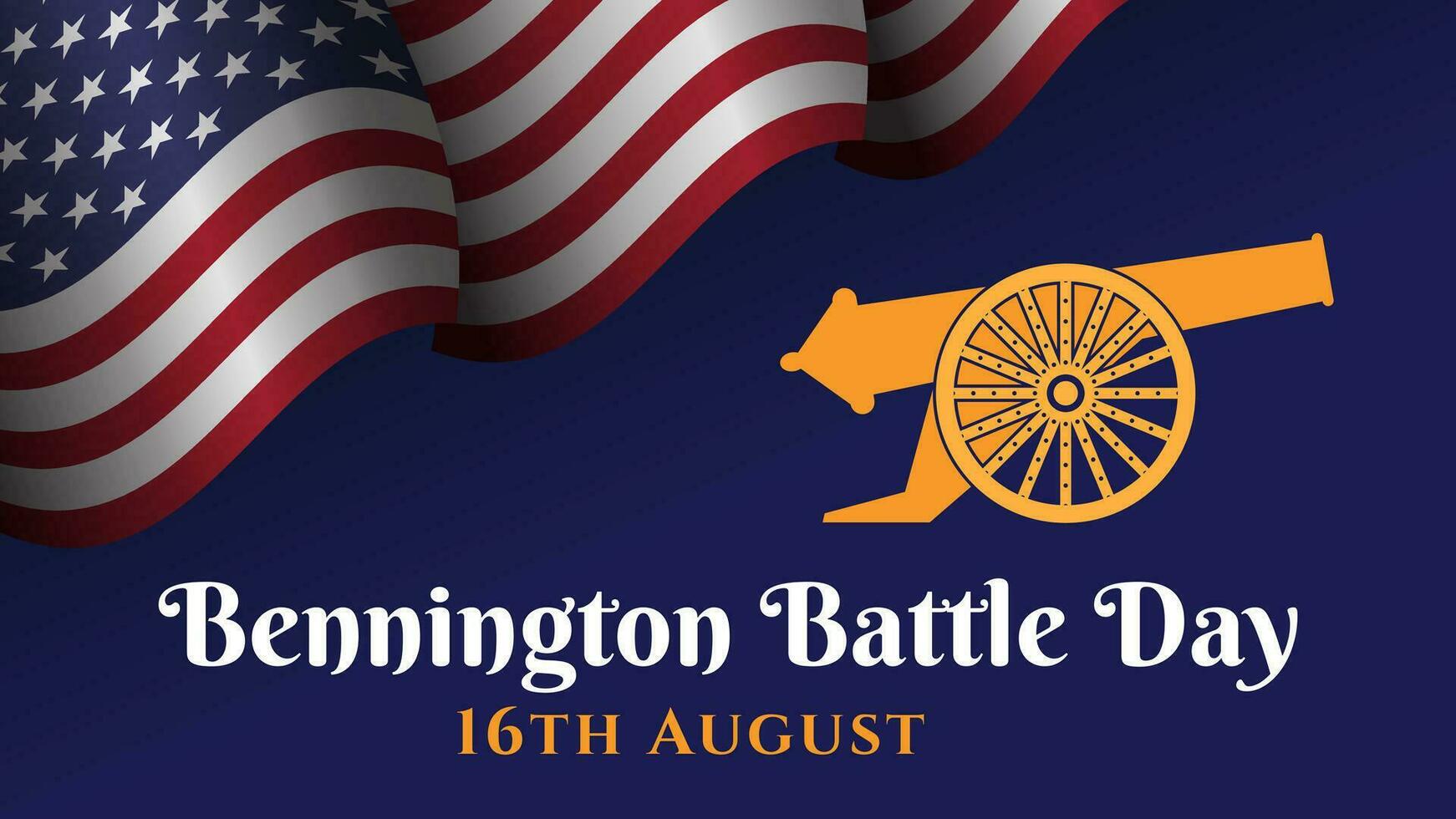 bennington battle day design background illustration with american flag and bennington cannon vector