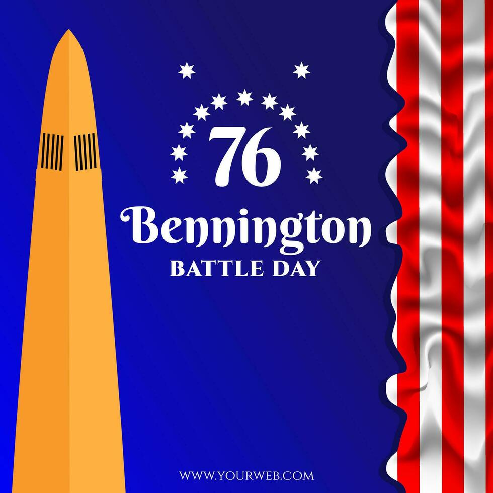 bennington battle day template design vector illustrator with bennington monument and realistic benington flag