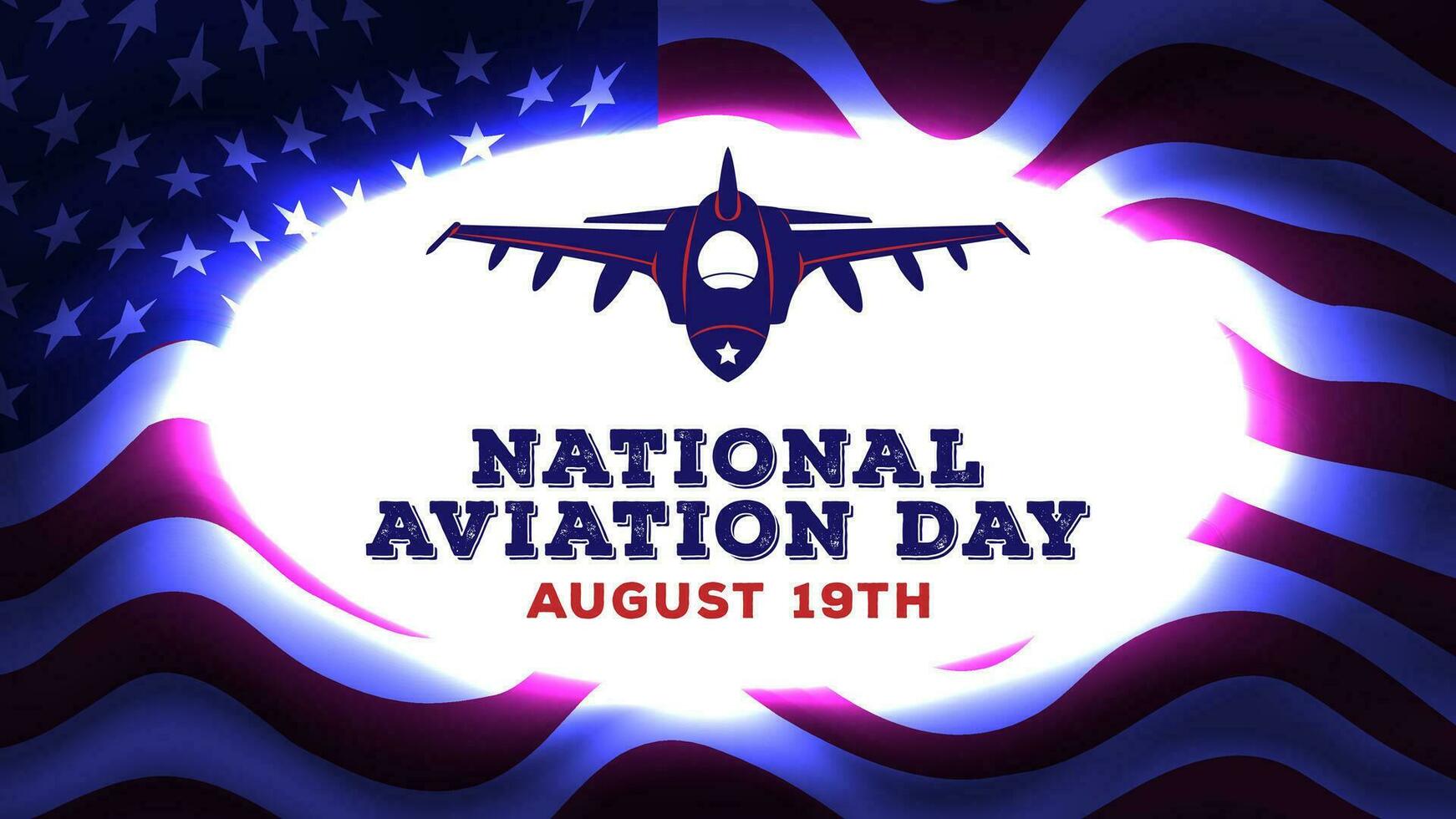 national aviation day template design with fighter jet and american flag background vector
