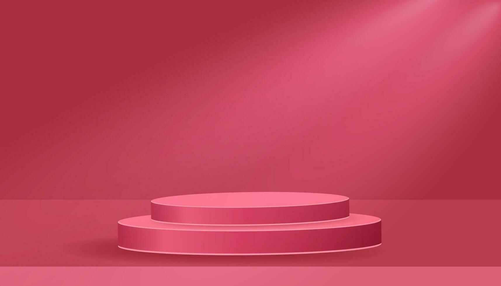 Abstract 3d transparent glass cylinder pedestal podium set on pink and wall lighting and scene. Collection of vector rendering geometric platforms for products