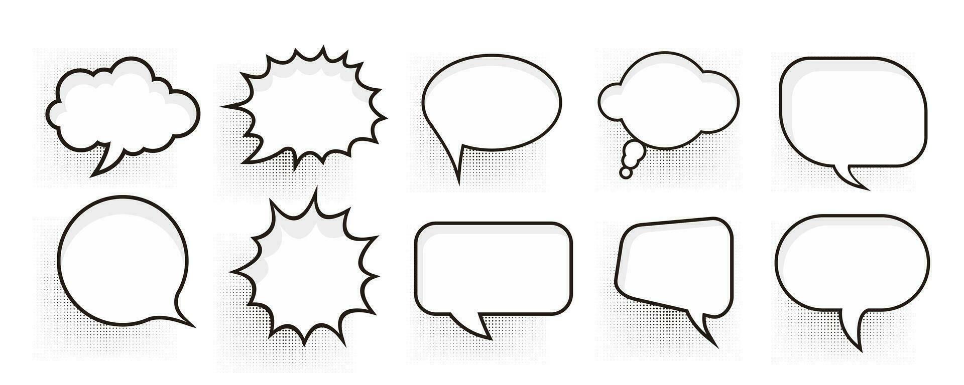 Set of speech bubbles. Halftone shadows. Vector illustration