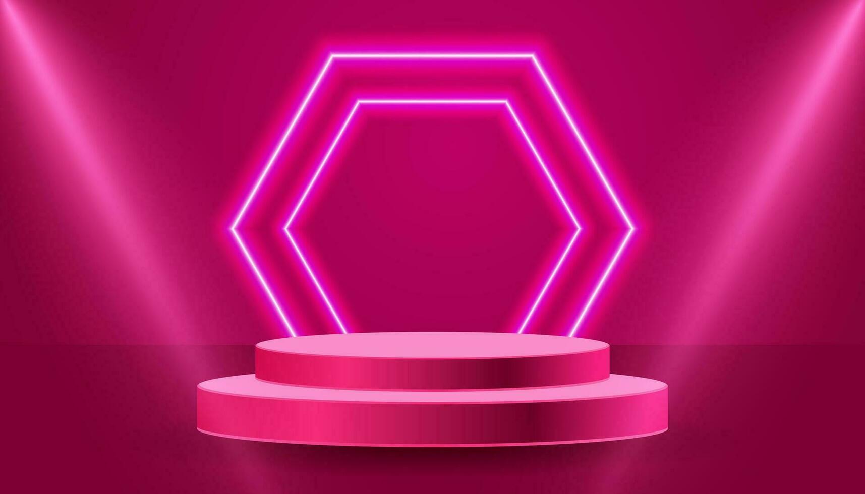 Empty pink podium floating in the air with pink hexagon on vector