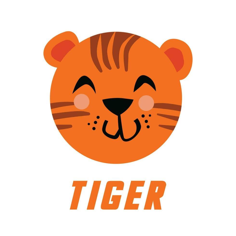 Cute Flat Animal Tiger Vector