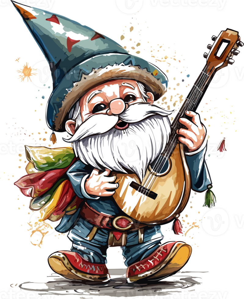 Cinco de mayo gnome playing guitar and wearing, png