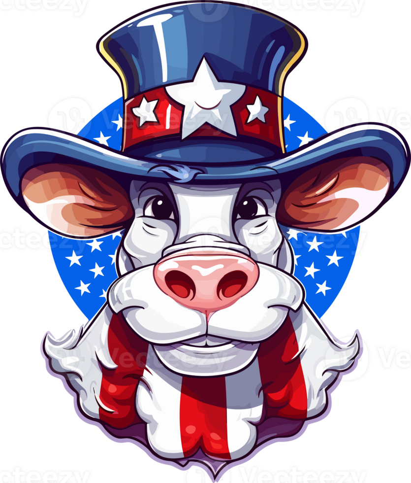 une patriotique vache portant oncle sam chapeau, génératif ai png