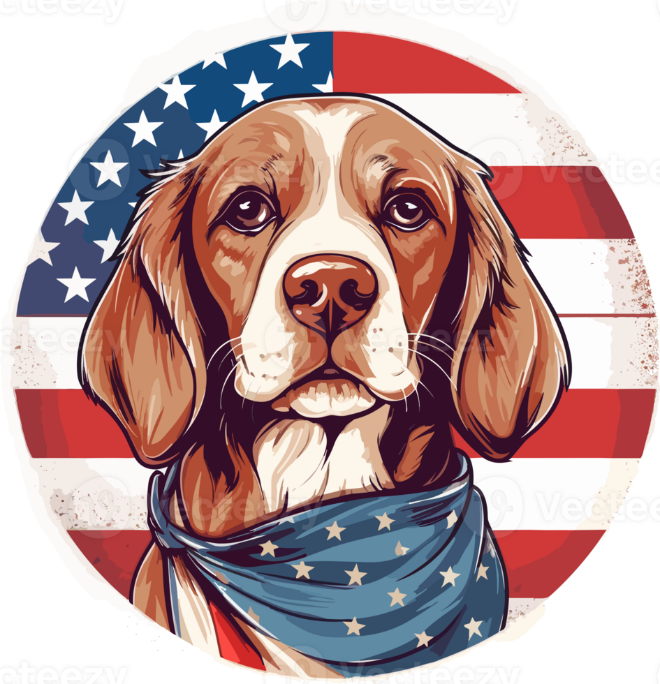 een illustratie, een patriottisch hond in voorkant van een Verenigde Staten van Amerika, generatief ai png