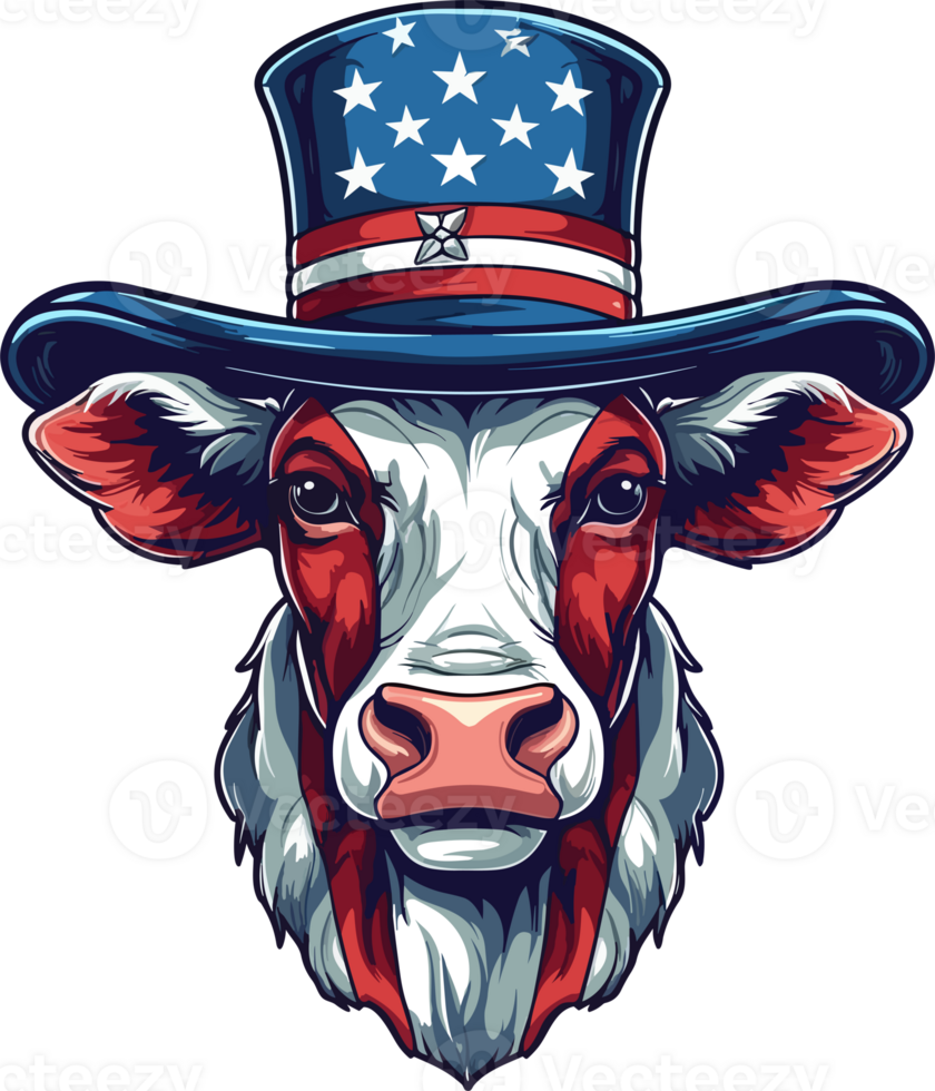 A patriotic cow wearing Uncle Sam hat, Generative Ai png