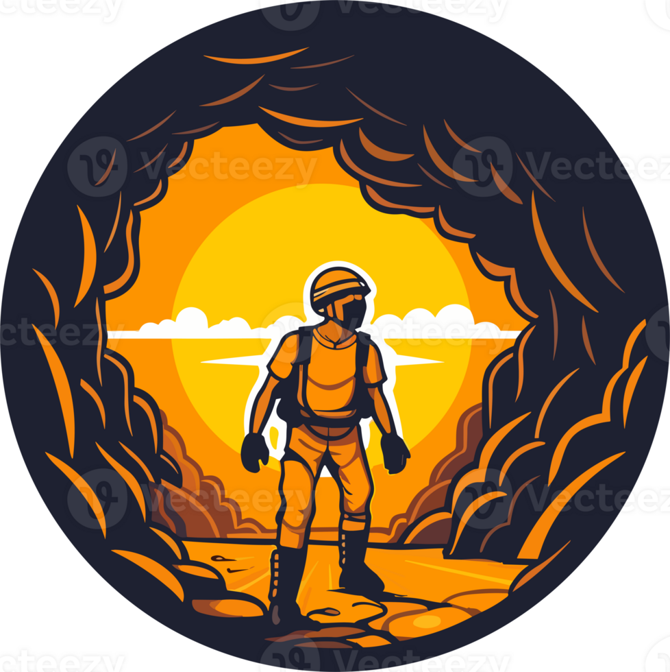Caverman caving rounded design, Generative Ai png