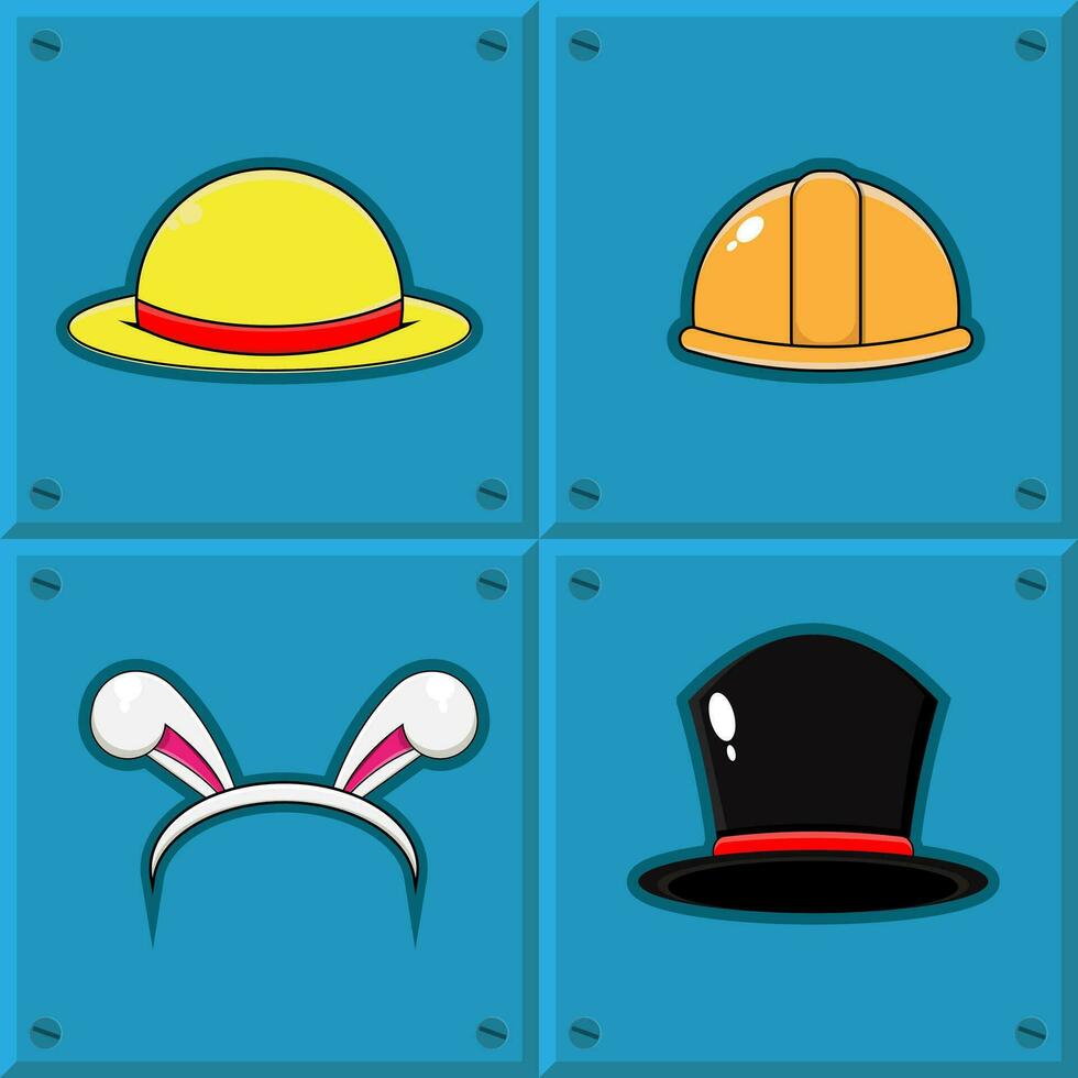 four hats and a bunny ears icon set vector