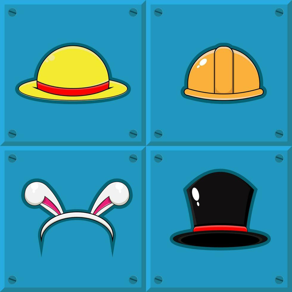 cuatro sombreros y un conejito orejas icono conjunto vector