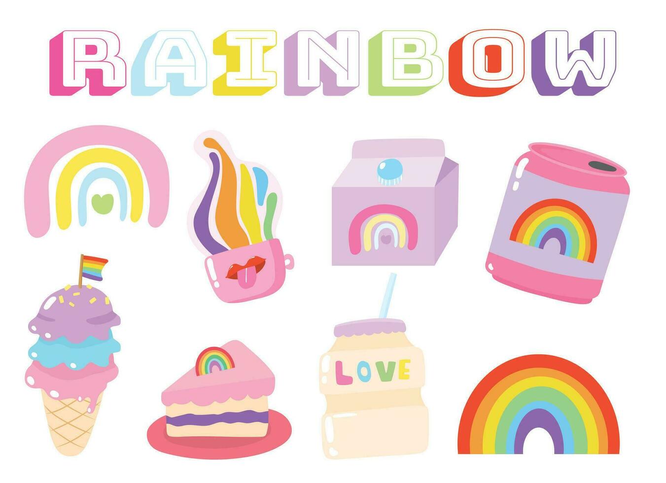 Cute Pastel Rainbow in Flat style vector collection
