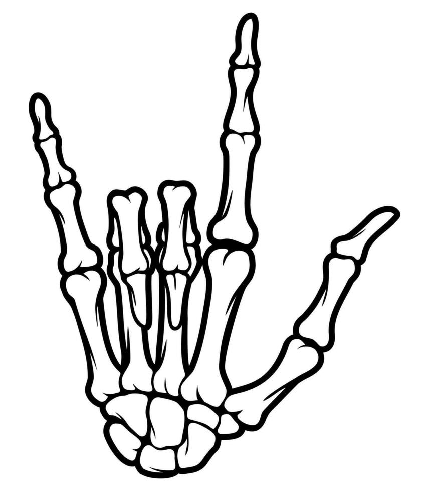 Skeleton bone I Love You hand sign illustrations vector
