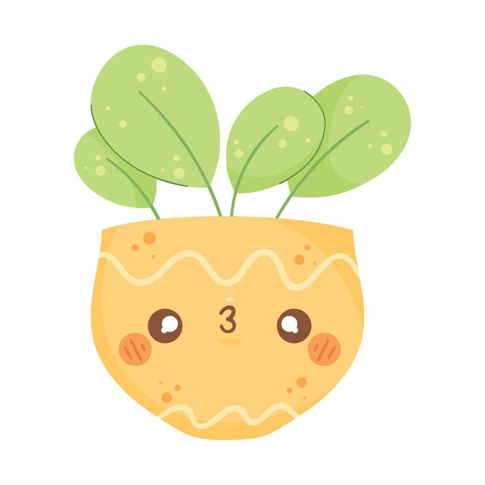 Happy yellow kawaii plant pot illustration over white vector