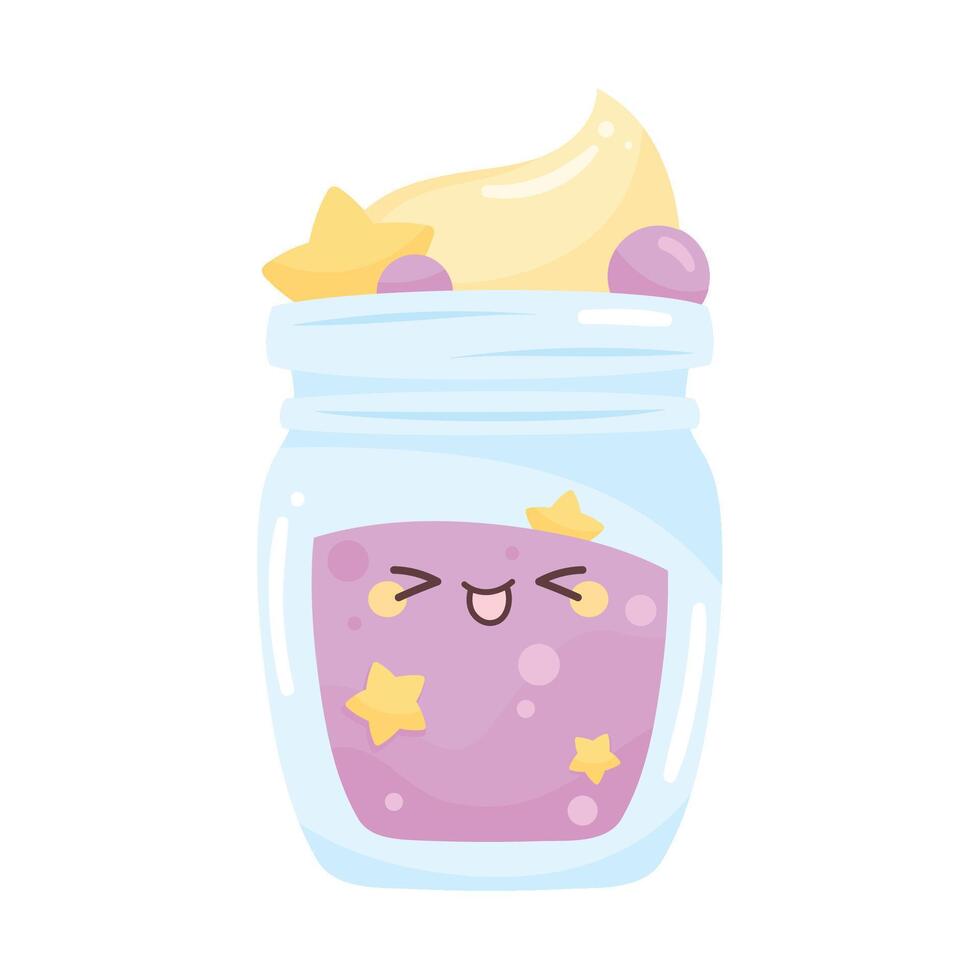 Fruta kawaii bebida vaso con estrellas terminado blanco vector