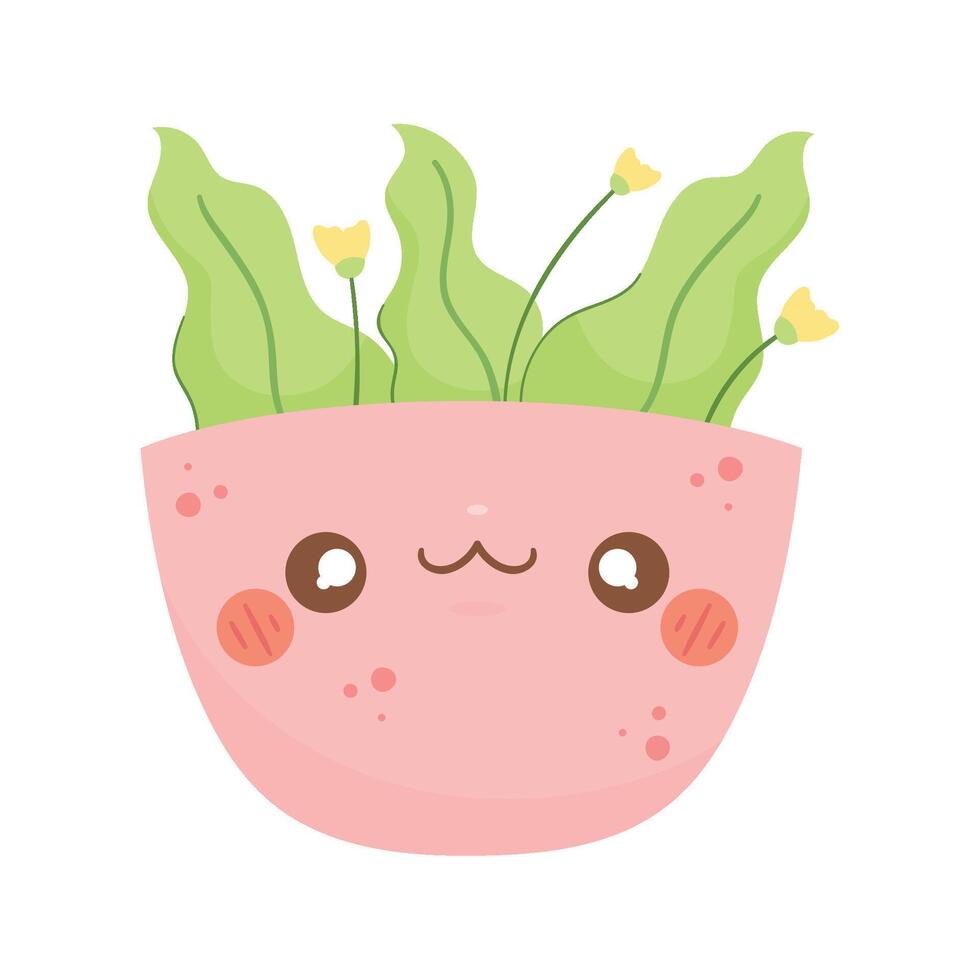 contento rosado kawaii planta maceta diseño terminado blanco vector