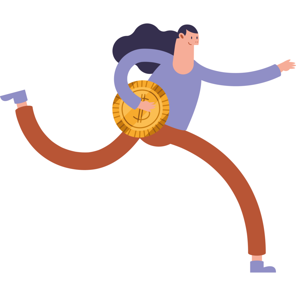 woman running with coin dollar character png