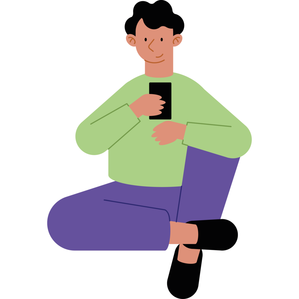 young man using smartphone character png