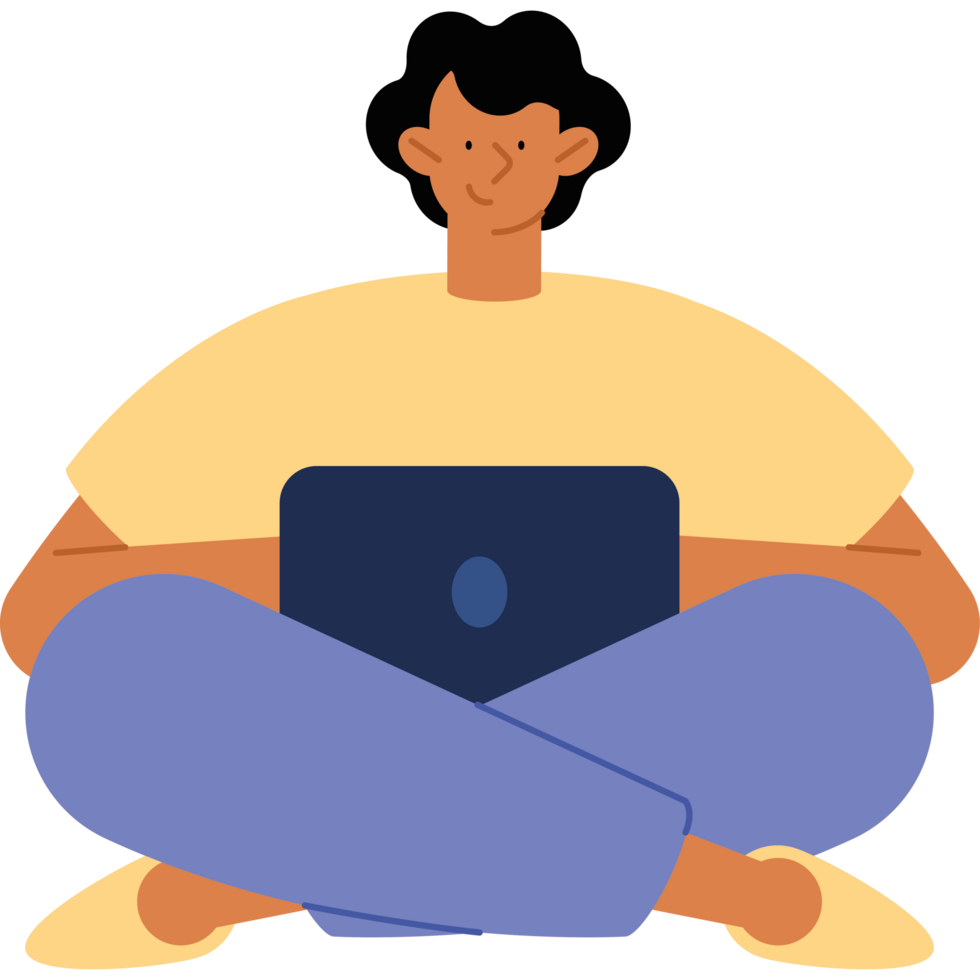 man seated using laptop character png