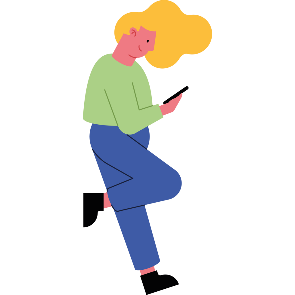 blond woman using smartphone character png