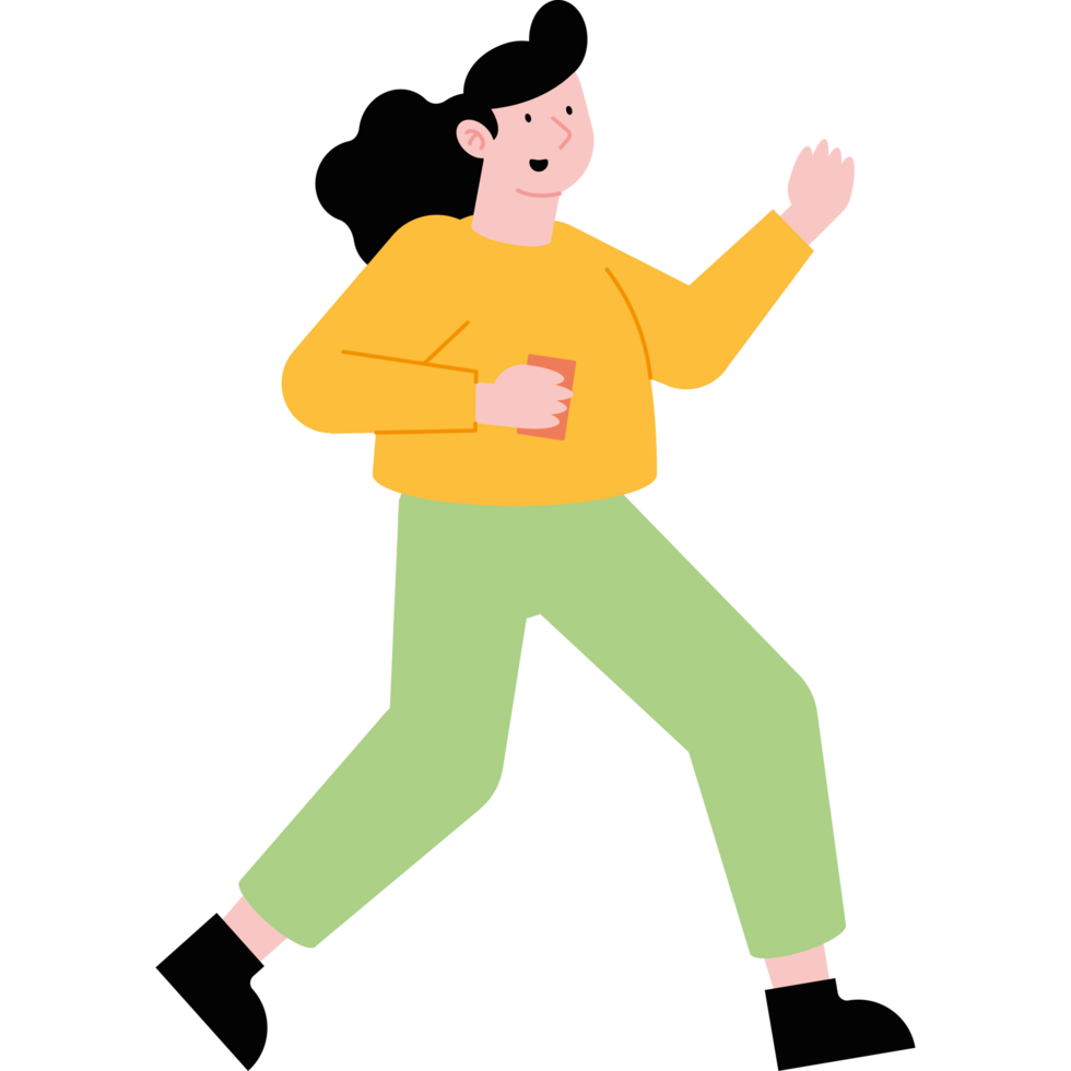 woman walking with smartphone character png