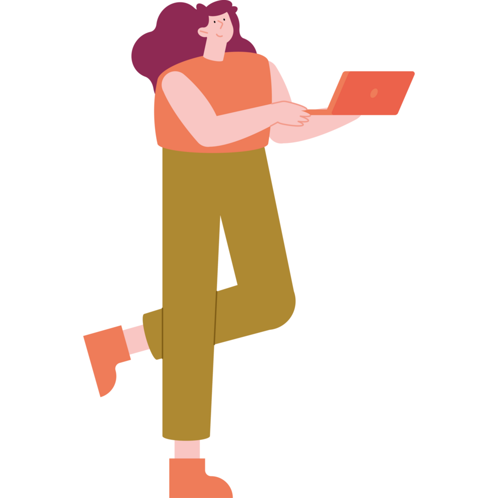 woman using laptop computer character png