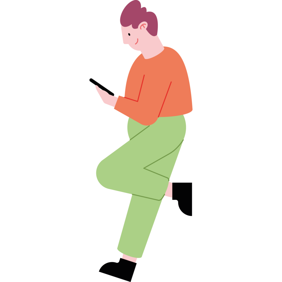 man standing using smartphone character png